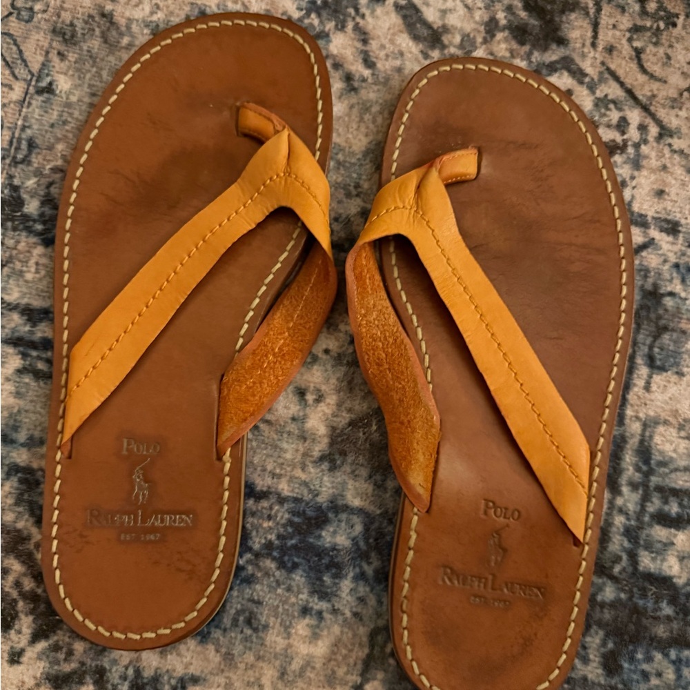 Polo by Ralph Lauren Men's Tan Leather Flip-Flops
